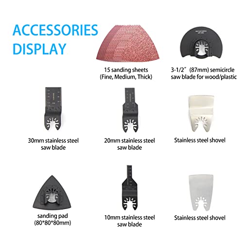 18V Akku Multifunktionswerkzeug mit 3.0ah Akku*2 Ladegerät,22pcs Zubehör, 6 Geschwindigkeitsmodi(von 8500-22000U/min)4° Oszillationswinkel, zum Schneiden, Schnitzen, Bohren – Bild 6