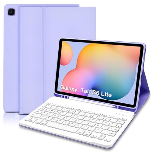 Hülle mit Tastatur für Samsung Galaxy Tab S6 Lite Schutzhülle mit Pencil Halter Wireless Tastatur (QWERTZ) für Galaxy Tab S6 Lite 10 4 2024/2022/2020(P620/P625/P610/P613/P615/P619) Helles Lila
