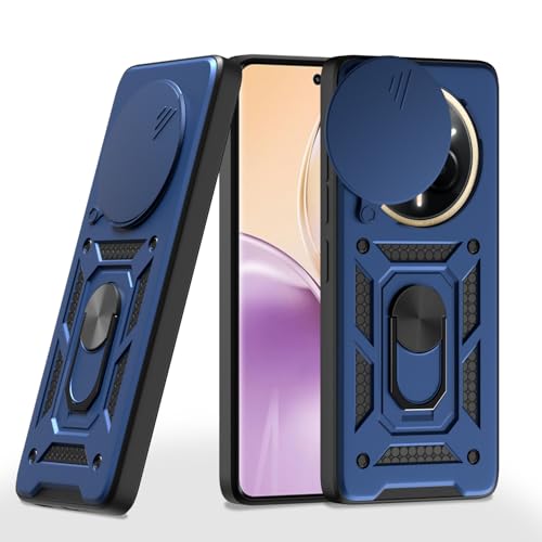 Image of Pikkme Back Cover for Realme P3 Pro 5G / Realme 14 Pro Plus 5G | 360 Protection Case | Sliding Camera Shield Cover & Ring Holder Stand D10 Tough Armor Bumper Case (Blue)