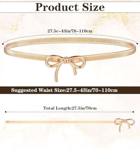 Gold Belt, Bow Belts for Women, Women's Skinny Elastic Stretchy Chain Belt with Bow Knot, Adjustable Formal/Casual Waist Accent for Shirts & Clothing2