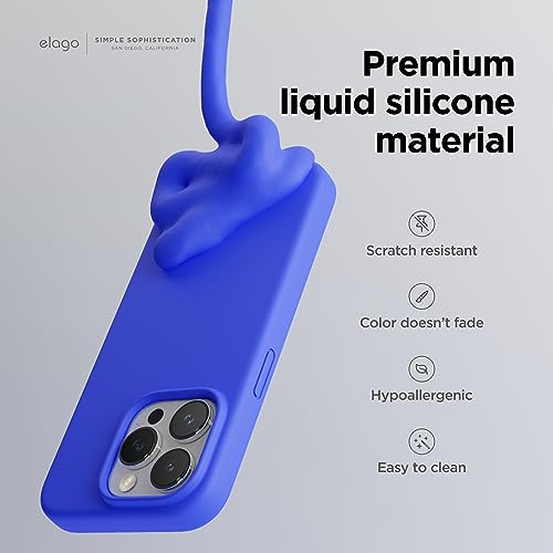 Image of elago Compatible with iPhone 15 Pro Case, Liquid Silicone Case, Full Body Protective Cover, Shockproof, Slim Phone Case, Anti-Scratch Soft Microfiber Lining, 6.1 inch (Cobalt Blue)