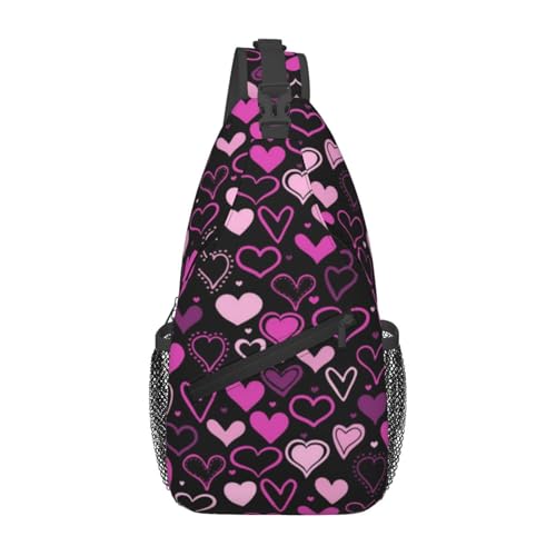 Valentine's Day Hearts Print Sling Backpack,Travel Hiking Daypack Cute Heart Crossbody Shoulder Bag for Women Men
