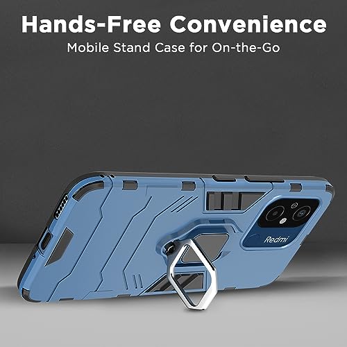 Image of Pikkme Redmi 12C / Poco C55 Back Cover | D5 Tough Armor Bumper | 360 Protection Case | Ring Holder Stand Case (Blue)
