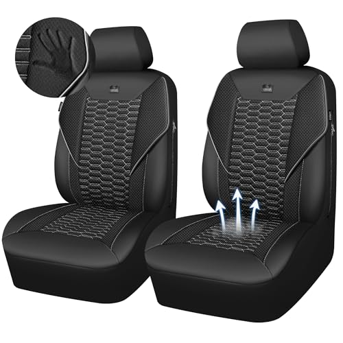 Image of CAR PASS 3D Foam Mesh Leather Car Seat Covers Front Seats, Air Cool Mesh Front Seat Covers for Car, Universal Fit for SUV Truck Sedan Automotive, Armrest Airbag Compatible, Black and Gray