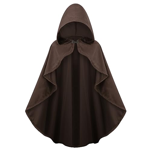 maxToonrain Mittelalterliches Kostüm mit Kapuze, Nordritter, Renaissance, Kapuzenumhang, Vintage, Gothic, Hexe, Zauberer, viktorianisches Halloween-Kostüm (braun, 90 cm, Damen)