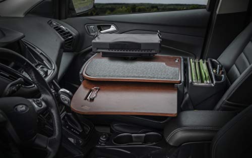 Image of AutoExec AE-GMCD-PS-PI-21M GripMaster Car Desk for Your Vehicle Workstation and Mobile Office, Mahogany with Printer Stand and 400 watt Power Inverter | Vehicle Workstation, Mobile Office, Printer Stand, 400 Watt Power Inverter