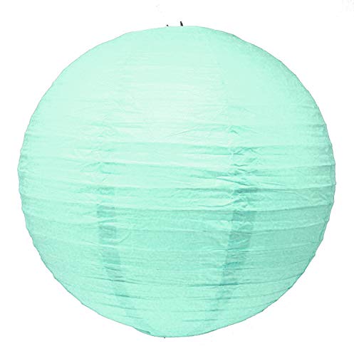 Image of Mudra Crafts 12 Inch Round Chinese Aqua Paper Lanterns Hanging Decor | 10 PCs, Reusable, Indoor Outdoor Decorative Lamp Shade, for Ceiling, Wedding, Shower, Party, Festival, Home Decoration