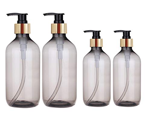 Preisvergleich Produktbild Shampooflasche, Asudaro 4Stück Leer PET Lotionsflasche Duschgelflasche Seife Nachfüllbare Pumpflasche für ätherisches Öl Flüssigseife Duschgel Shampoo Massage-Öl 2pcs 300+ 2pcs 500ML Schwarz Gold