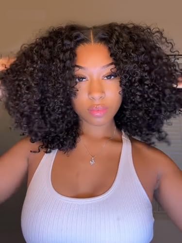 Wiggins Wig Curly Glueless Wigs Human Hair Pre Cut Lace Pre Plucked 100% Real Curly Human Hair With Pre Bleached Knots Wear And Go Glueless Wig 18 Inch