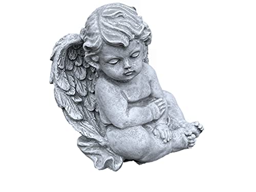 stoneandstyle Statuette ange assis en pierre résistante au gel et aux intempéries