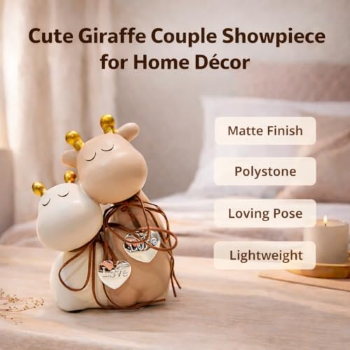 Image of ARMONIA Premium Cute Giraffe Couple Showpiece for Home Decor | Love Theme Gift Figurine | Matte Finish Lightweight Polystone Statue for Anniversary, Wedding & Valentine