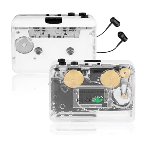 Auto Reverse＆Clear Stereo Cassette Player,Built-in Cool Copper Wheel Movement＆Earphone,Cassette Tape to MP3 Converter with Tape Converter Software Cover