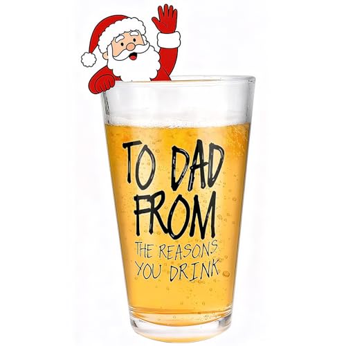 Gifts for Dad,16 OZ/480ml Funny Beer Glass Stocking Stuffers for Men, Fathers Day Dad Gifts from Daughter Son Wife, Christmas Birthday Anniversary Retirement Valentines Day Presents for Him Husband