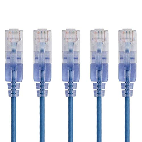 Image of Monoprice Cat6A 25ft Blue 5-Pk Patch Cable UTP 30AWG 10G Pure Bare Copper Snagless RJ45 SlimRun Series Ethernet Cable