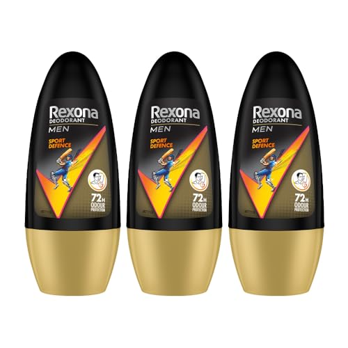 Image of Rexona Men Sport Defence Underarm Roll-On Deodorant | 72 Hours Odour Protection with Fresh Masculine Scent | 0% Alcohol, Safe on Skin | 50 ML (Pack of 3)