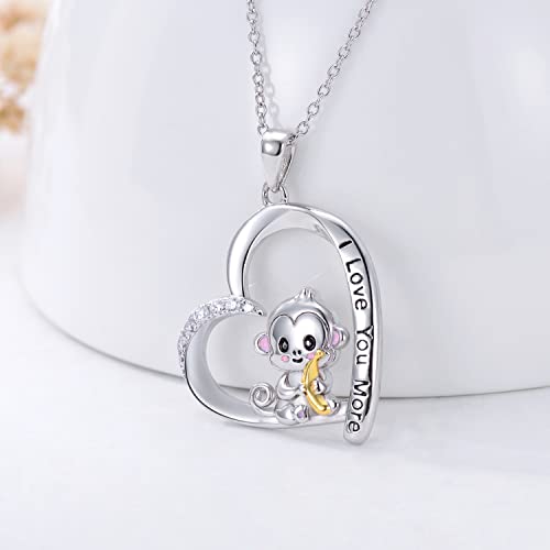 Lonago Monkey Necklace 925 Sterling Silver I Love You More Cute Monkey Holds Banana Pendant Necklace Jewelry For Women #TOP4