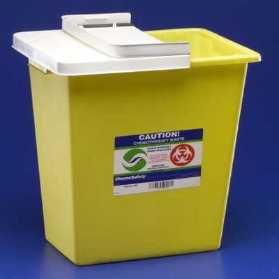 MCK89582800 - Covidien Chemotherapy Sharps Container Chemosafety 1-Piece 17.5H X 15.5W X 11D Inch 8 Gallon Yellow Base Hinged Lid