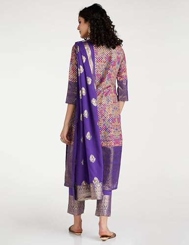 Image of BIBA Women Voile Straight Printed Kurta Slim Pant Suit Set