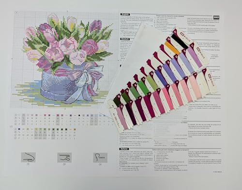 Image of RIOLIS - Tulips Hat Box 2003, Floral Cross Stitch Kits 7 inchx7, Cross Stitch Kits for Beginners & Advanced, Crossstitching Kits Adult, Counted Stitching Kits, Flowers Embroidery Kit