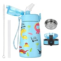 Ling Edelstahl-Trinkflasche Für Kinder – 500 Ml, Doppelwandig Isoliert, Mit Strohhalm & Sportdeckel