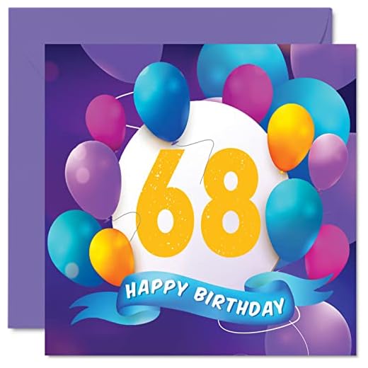 Tarjeta cumpleaños 68 hombres mujeres, fiesta en globo, tarjetas feliz cumpleaños hombre 68 años, mujer, mamá, papá, tío, abuelo, abuelo, 145 mm x 145 mm, tarjetas felicitación cumpleaños