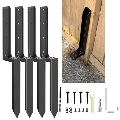 Fence Post Repair Kit Heavy Duty Steel Fence Post Repair Stakes, Ground Spike for Tilted/Broken Wood Fence or Mailbox(4 Pack)