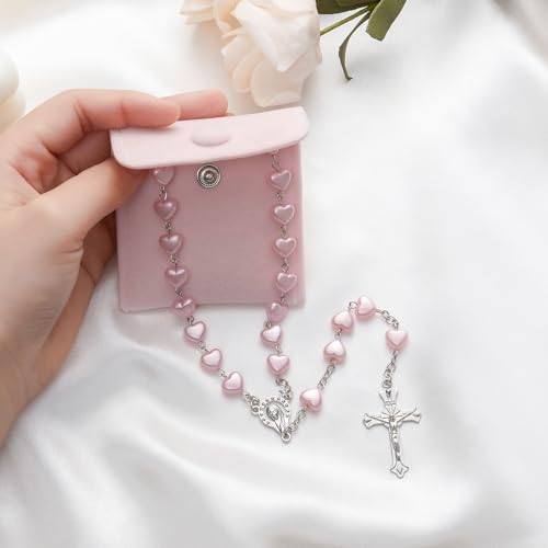 Rosary Beads Catholic for Women - Rosary Nceklcae, Heart Rosary With Pink Button Bag, Exquisite Gifts for Women4