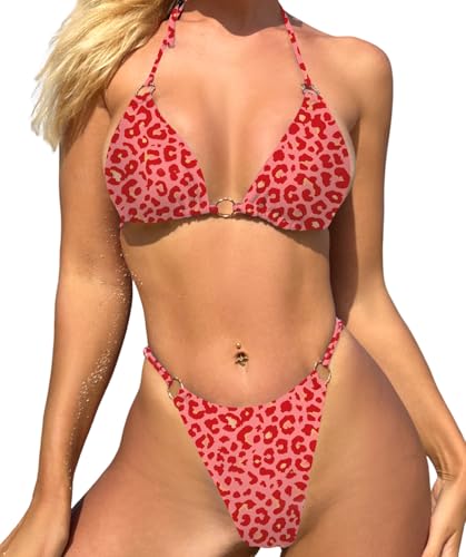 Image of MIKETAI Sexy Bikinis for Women 2 Piece Bikini Spaghetti Strap Swimsuits Solid Color Bathing Swimwear Triangle Bathing Suit