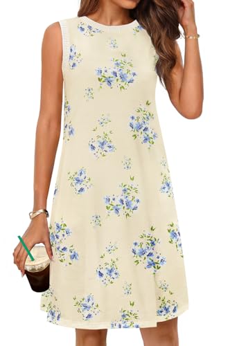 MEROKEETY Womens Casual Summer Sleeveless Tank Sun Dress, Floral, M