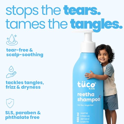 Image of Tuco Kids Shampoo 500 ml With Hibiscus, Soapnut, Almond | Mild, Conditioning & Nourishing | All Type Hair | Ages 2-5, 4-10, 10-15, 5-10 Years | Paraben, SLS, Sulphate & Tear Free | pH 5.5, Vegan