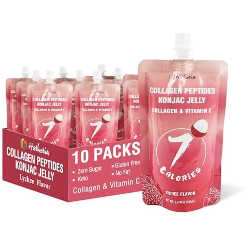 Hethstia Konjac Jelly with Collagen Peptides, Lychee Jelly Squeeze Pouch, 10 Packs Lychee Flavor Drinkable Jelly, Healthy Snacks, Fruit Sweet Lychee Jelly with Vitamin C, Keto, Low Calorie(7 Kcal), Healthy Food Gifts Cover