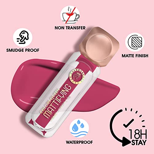 Image of Colors Queen Mattifying Non Transfer Liquid Lipstick - 18 Rosy Sunday - 3g | Long Lasting Liquid Matte Lipstick | Transfer Proof & Waterproof Lipstick Enriched with Vitamin E & Almond Oil, Lasts up-to 18 Hours