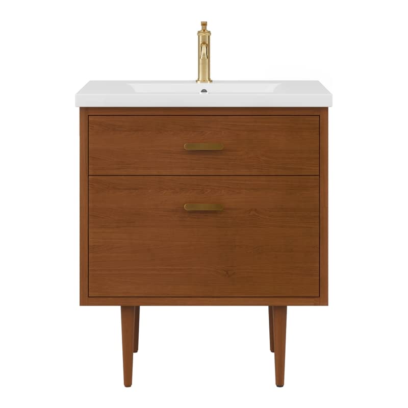 Water Creation Brandy 30" Integrated Sink Top Wood Vanity in Honey Walnut