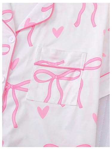 Image of SHENHE Women's 2 Piece Pajama Set Bow Graphic Button Down Short Sleeve Lapel Shirt Pj Short Set