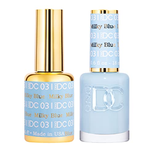 DND DC Gel Polish Set, Blue Collection, UV/LED Gel Polish and Air Dry Nail Lacquer, Matching Chip-Free Polish Duo, 031 Milky Blue, 0.5 Fl Oz