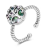 Vectoflux Adjustable 925 Sterling Silver Rings for Women - Elegant 5A CZ Dainty Hoop & Band Designs for Women, Hypoallergenic Daily Wear Jewelry with Gift Bag - Tree of Life Ring