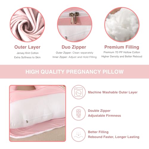 Image of ALLOPERA Pregnancy Pillow, Full Body Maternity Pillow 57 inch, with Removable Washable Cover - Sleep Support for Legs, Back, Neck, Shoulder, HIPS, Belly for Pregnent Women, Jersey Knit Cotton (Pink)
