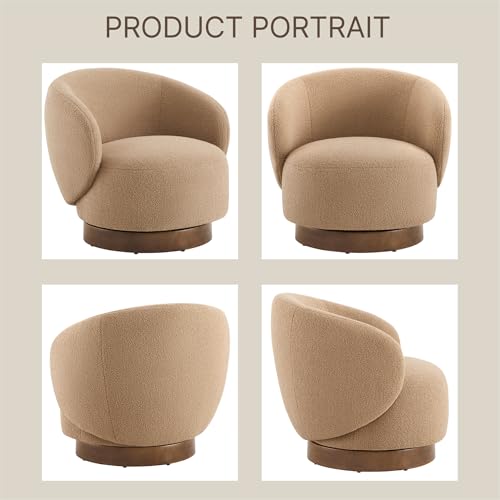 Image of KISLOT Swivel Accent Chair Round Barrel Armchair Upholstered Performance Fabric for Living Room Bedroom Waitingroom,1 Box,Sand-Boucle
