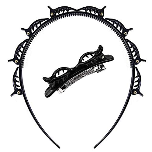 Double Bangs Hairstyle Hairpin, Twist Clip Headband With Toothed for Fashionable Girl Twist Clip Headband(Black 2pcs)