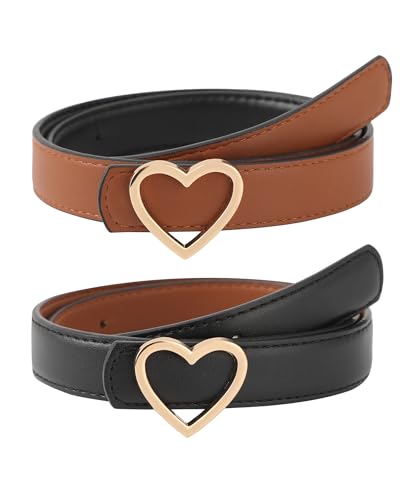 AWAYTR Girls Reversible Leather Belt - Cute Heart Buckle Toddler Belt for Kids Dress Pants