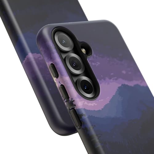 Coque rigide Galaxy S25 Violet Pixel Art lune paysage nuit mat