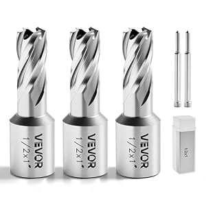 VEVOR HSS-Kernbohrer Weldon-Schaft 5-tlg. Magnetbohrer 25,4 mm Schnittdurchmesser, 3 Bohrer mit 2 Zentrierstiften, 25,4 mm Schnitttiefe, 3 Kunststoffboxen für Magnetbohrmaschinen, Stahl, Aluminium
