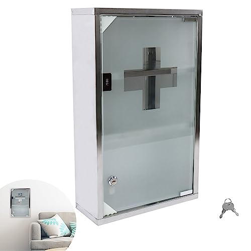 YRHome Medizinschrank aus Edelstahl 3 Fächer mit Glas Tür und...