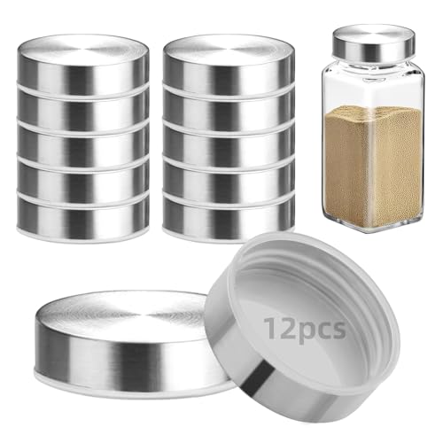 12Pcs 304 Stainless steel Jar Lids for 4 oz and 6 oz Square Spice Jars Reusable Can Airtight Spice Storage Canning Lids for Nice Sealing Kitchen (12)