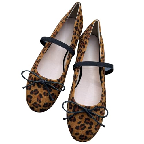 Image of TN TANGNEST Women's Mary Jane Flats Bow Ballet Shoes | Round Toe Flats with Buckle Strap Dressy Comfortable Faux Suede Flats