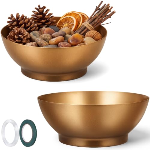 Ninehaoou 2 Pcs Antique Brass Decorative Bowl for Centerpiece, Metal Catchall Key Bowl for Entryway Table, Gold Decorative Vase for Coffee Table, Dining Room, Wedding, Christmas Home Decor, 7.5 Inch