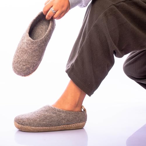 HAUSSIMPLE Wool Slippers for Women & Men – Handmade Felted Wool Indoor House Shoes with Genuine Leather Sole, Closed Back Slip-On, Warm Breathable Felt Slippers for Cold Floors (Natural Brown, 12 Women/10 Men) by HAUSSIMPLE - Image 2