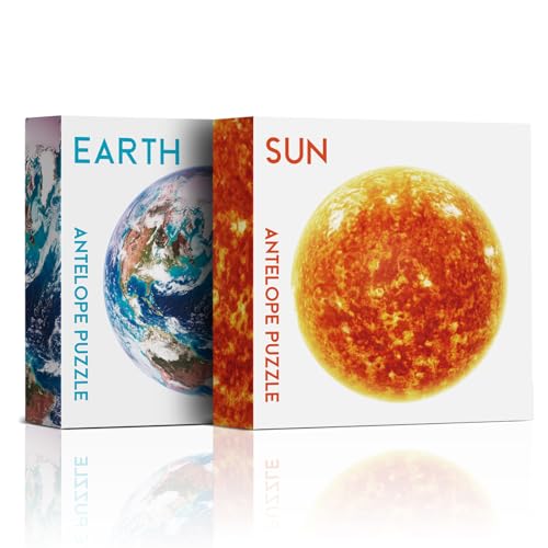Antelope 2 in 1 Round Puzzle Bundle - Earth and Sun Space Jigsaw Puzzle - 1000 Piece Planet Puzzle