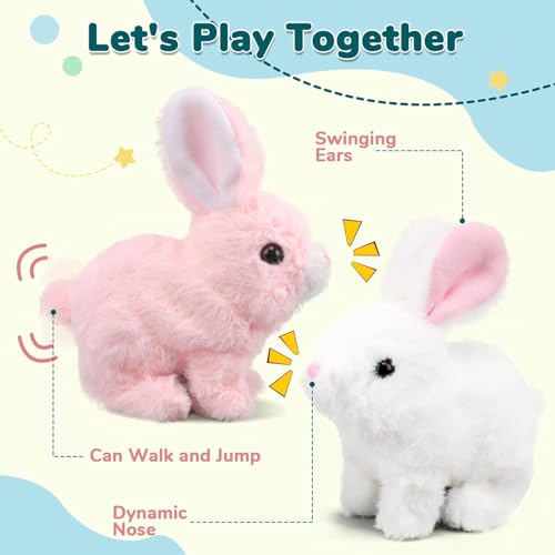 Image of Hopping Walking Bunny Toy with Sounds, Jumping Rabbit Wiggling Ears, Twitching Mouth and Nose, Educational Interactive Bunny Rabbit Toy for Baby Kids