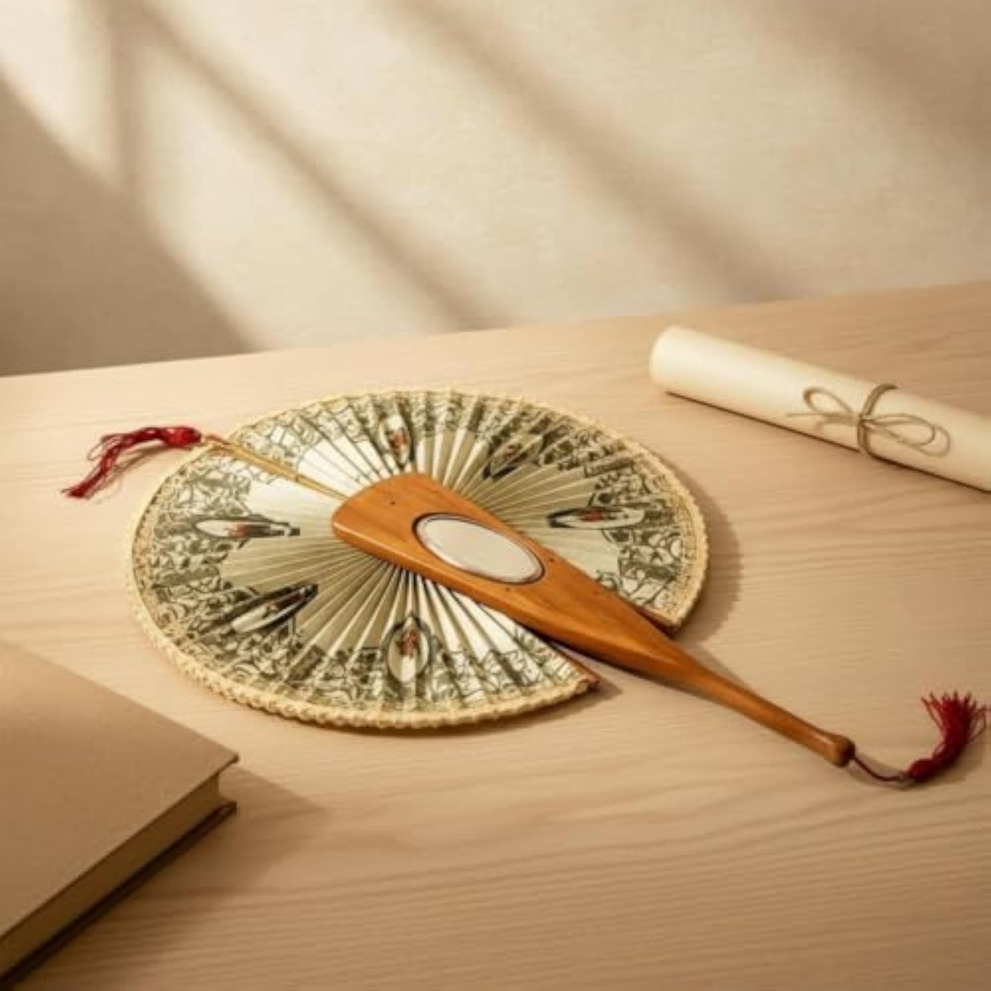 Antique-Style Pleated Handheld Fan for Collectors and Decor